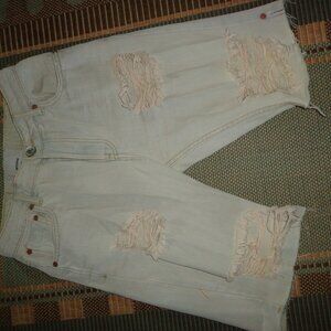 Free People ONETEASPOON Truckers Long Short 27 Lt. Blue Distressed